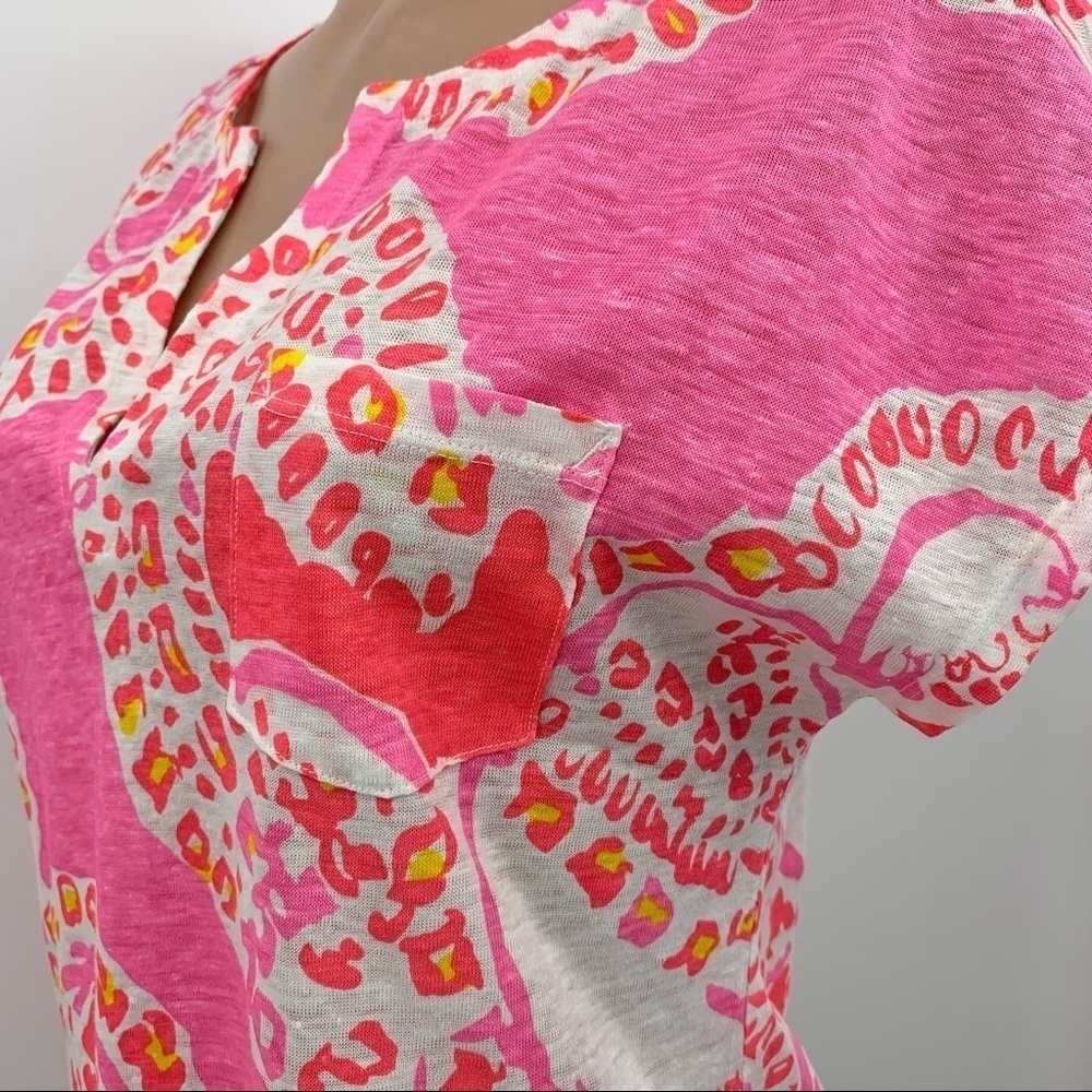 Lilly Pulitzer Duval Linen Top Hot Coral Trunk in Love Elephant Print XS - Picture 6 of 11